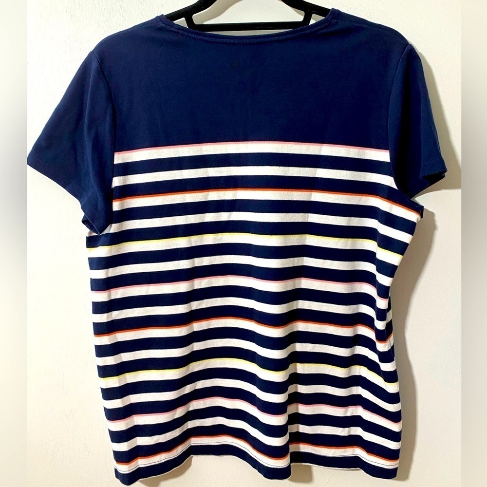 Croft & Barrow classic tee shirt top blue white striped Sz XL    N-10
